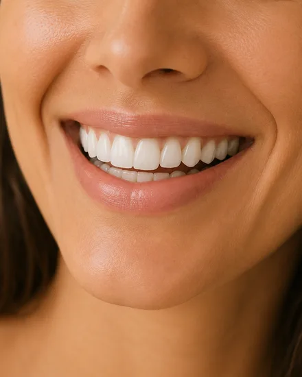 Sorriso claro em close, referência do clareamento dental